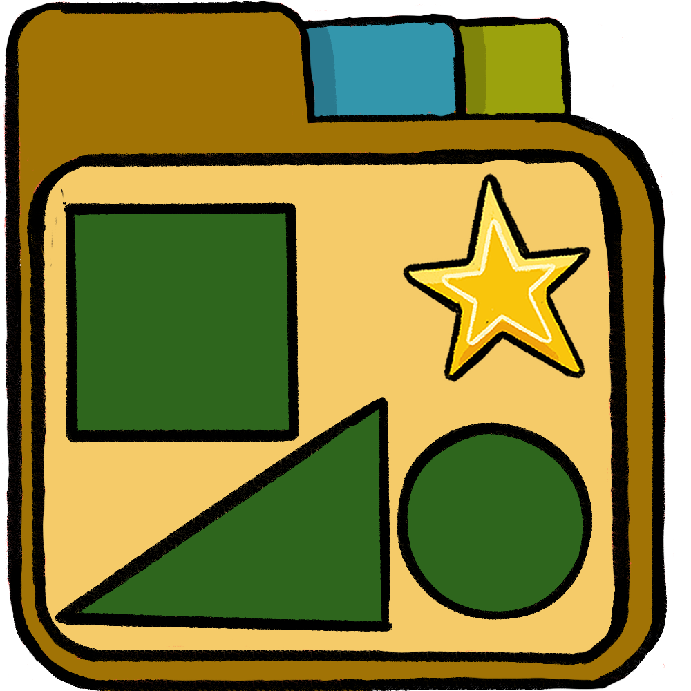 a yellow file folder with a green square, triangle, circle and a star inside